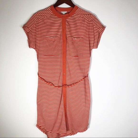 Fossil Dresses & Skirts - Fossil Striped Orange Button Up Midi Dress Small